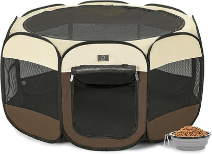 A4Pet Portable Foldable Pet Playpen, Dog Playpen Indoor/Outdoor - Ideal for Puppies, Cats, Rabbits - Removable Zipper & Collapsible Travel Bowl