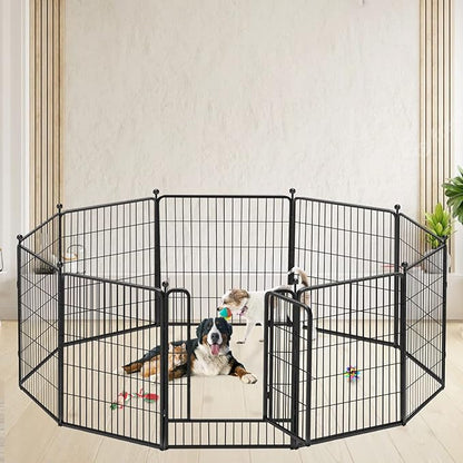 Dog Playpen 32 inch 10 Panels Indoor Dog Pen for Medium/Small Dogs Heavy Duty Metal Dog Fence Outdoor for Yard, Puppy Playpen with Door Portable Pet Fence for RV Camping Yard