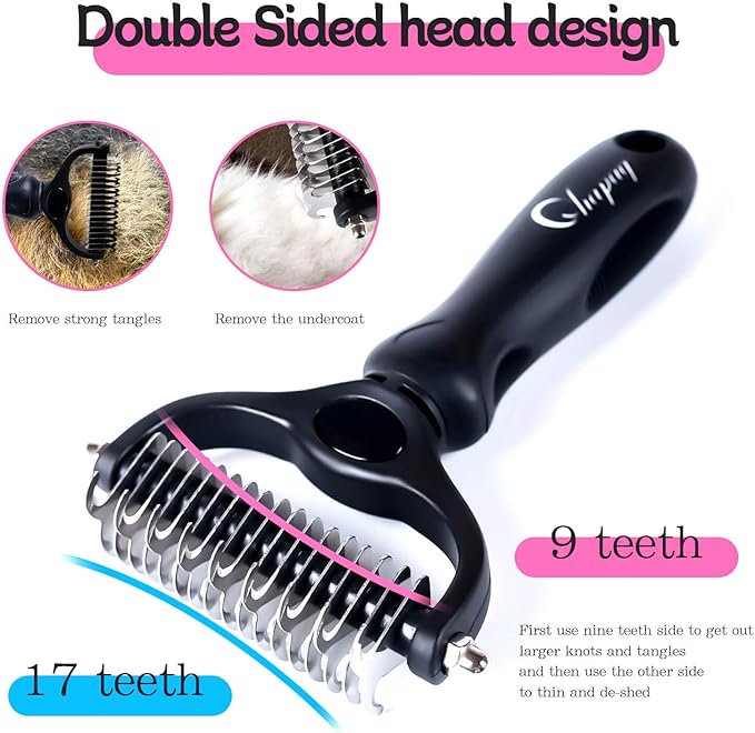 Professional Hair Dog Removal Tool Pet Grooming Brush Metal Comb, Cat Dog Removal Tool, Long Pet Brush Dog Brush metal cat comb long deshedding brush (Black)