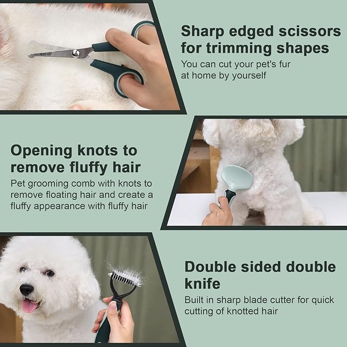 8 Pcs Pet Grooming Kit, Cat Dog Brush, Nail Clipper, Deshedding Brush, Undercoat Rake, Pet Shampoo Bath Brush, Toothbrush, Collapsible Bowl