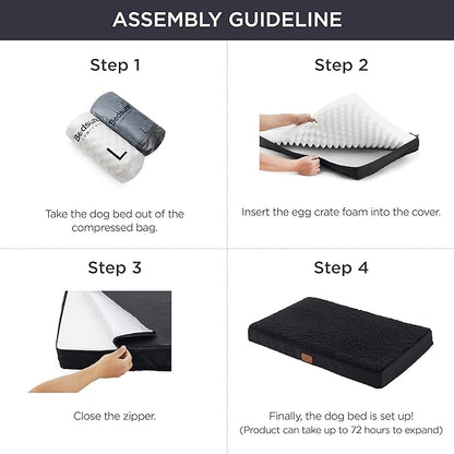 Bedsure Large Dog Bed for Large Dogs - Big Orthopedic Waterproof Dog Beds with Removable Washable Cover, Egg Crate Foam Pet Bed Mat, Suitable for Dogs Up to 65 lbs, Black
