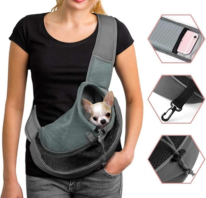 Dog Pet Sling Carrier Puppy Cat Sling Mesh Carrying Bag Adjustable Strap Breathble Small Dog Cat Satchel Carrier Hand Free Safe Front Backpack Soft Foldable Pet Purse Pouch Travel Outdoor