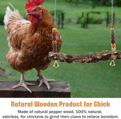 Chicken Bird Swing,Chicken Perch,Natural Wooden Swing Toys,Wood Stand for Chick,Safe and Relief of Stress,Chicken Coop Accessories,Coop Swing for Chicken Bird,Parrot,Hens (2pcs)