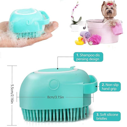 2Pcs Pet Bath Scrubber Brush, Dog Grooming Massage Shampoo Bath Brush with Soap and Shampoo Dispenser Soft Silicone Bristle for Long Short Haired Dogs Cats Shower (Blue&Pink)