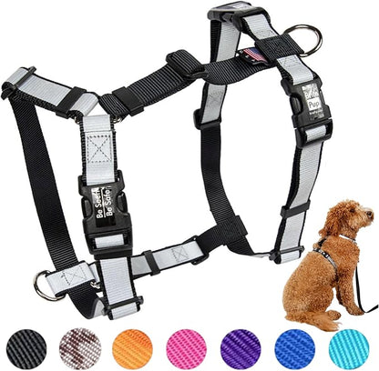 Easy On Dog Harness - No Pull Fully Customizable Fit for Medium Dogs - 3M Reflective Heavy Duty Harness for Walking & Training - No Choke Comfortable Collar Design, Made in USA M-Black