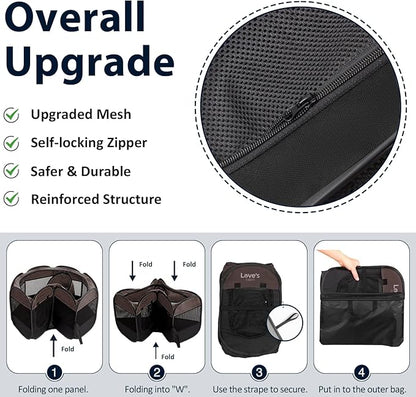 Love's cabin Pet Puppy Dog Playpen, Large Dog Tent Crates Cage Indoor/Outdoor, Portable Playpen for Cat, Foldable Pop Up Dog Kennel Playpen with Carring Case, Removable Zipper Top, Dark Grey