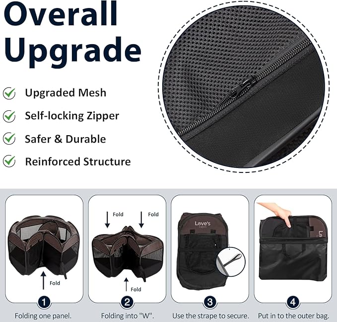 Love's cabin Pet Puppy Dog Playpen, Large Dog Tent Crates Cage Indoor/Outdoor, Portable Playpen for Dog and Cat, Foldable Pop Up Dog Kennel Playpen with Carring Case, Removable Zipper Top, Brown