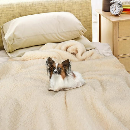 furrybaby Dog Blanket Soft Dog Blankets for Large Dogs Puppy Essentials Washable Sherpa Fleece Cat Blanket 40x47 Inches for Bed Furniture Couch Sofa (Large, Beige)