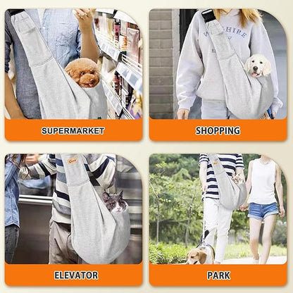 Dog Sling Cat Sling Carrier with Bottom Support, Kanemc Hands Free Sling Bag for 12Lbs Short Dog Small Puppy 16Lbs Clingy Cat Pets, Lightweight & Comfy (Gray)