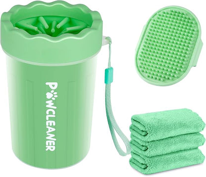 Dog Paw Cleaner for Dogs, (with 3Pcs Absorbent Towels & Adjustable Bath Brush) Dog Paw Washer, Pet Foot Cleaner (Light Green, Medium)