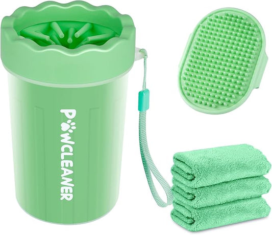 Dog Paw Cleaner for Dogs, (with 3Pcs Absorbent Towels & Adjustable Bath Brush) Dog Paw Washer, Pet Foot Cleaner (Light Green, Medium)