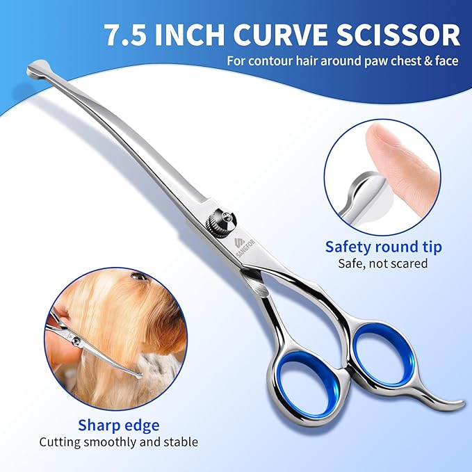 Dog Grooming Scissors, 6-in-1 Professional Dog Grooming Kit, 4CR Stainless Steel Dog Scissors for Grooming, Heavy Duty Grooming Scissors with Safety Round Tips, Pet Grooming Kit for Dogs at Home