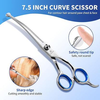 Dog Grooming Scissors, 6-in-1 Professional Dog Grooming Kit, 4CR Stainless Steel Dog Scissors for Grooming, Heavy Duty Grooming Scissors with Safety Round Tips, Pet Grooming Kit for Dogs at Home