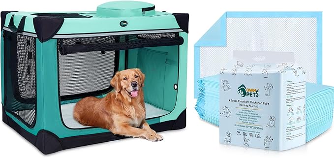 Ownpets 42 inch Collapsible Dog Crate and Dog Pee Pads 40 Counts