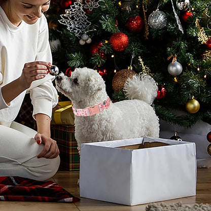 Christmas Dog Collars for Large Dog,Pink Dog Collar with Safety Metal Buckle Adjustable Puppy Collars for Small Medium Dog,Boy&Girl&Male&Female Dog Gift,XL-16-26"