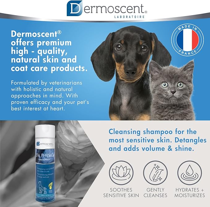 Dermoscent EFA Physio Shampoo for Dogs & Cats - Gentle Natural Ingredients for Frequent Bathing Allergies & Itchy Skin Relief - Soothes Dermatitis & Atopic Skin - 200 ml