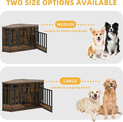 YITAHOME 52 Inch Corner Dog Crate Furniture, Heavy Duty Dog Kennel Indoor Furniture End Table Side Table Dog Crate, Modern Indoor Pet Crate Wooden Dog Crate for Large Dogs, Rustic Brown