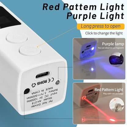 4-Speed Dog Nail Grinder, Professional Dog Nail Trimmers with UV Light & Battery Level Display, Rechargeable Painless Smoothing Quiet Pet Nail Grinder for Small Medium Large Dogs and Cat