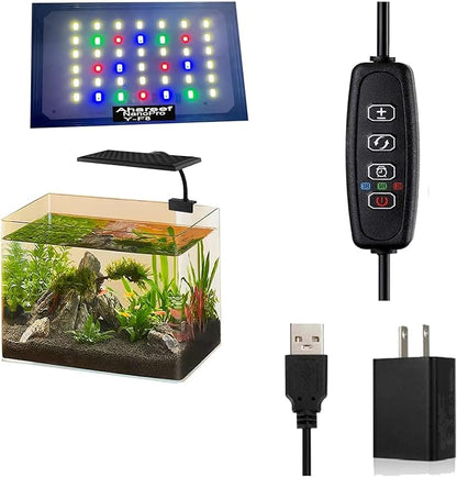 Mini Clip-On Aquarium Light 8W Full Spectrum LED Fish Nano Tank Light with Timer & Dimmer and 3 Lighting Modes for Freshwater Plants & Tropical Fish Ideal for 5-16 Inch Tanks (1-5 Gallons)