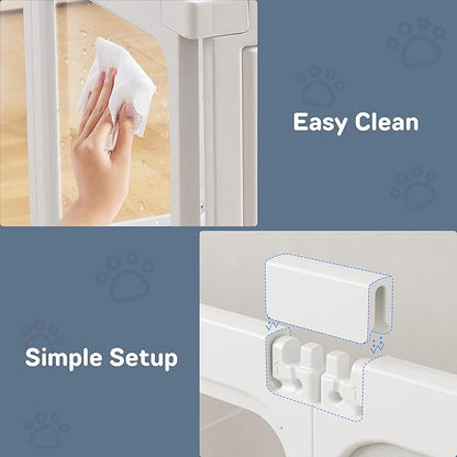 Acrylic Dog Playpen Indoor, 24 H Plastic Pet Playpen with Door, Clear Pet Play Pen for Puppy Cat Rabbit Ferret, Easy Assemble Dog Pen, Preferable for Small Cage, White 10 PCS