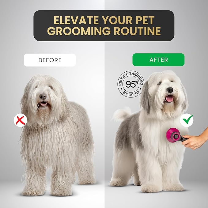 Pet Grooming Comb and Brush for Dogs and Cats - Detangling, Dematting, Dog Brush, Cat Brush Self-Cleaning Button Undercoat Rake, Slicker Brush, Dog Grooming Brush, Cat Grooming Brush Deshedding