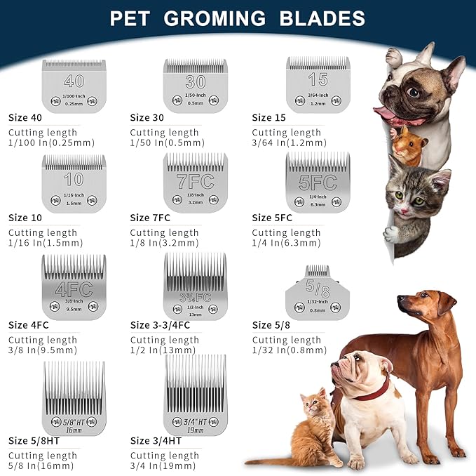 10+7FC+5FC+4FC Pet Dog Grooming Detachable Ceramic Blades Kit,Compatible with Andis,Oster A5,Wahl KM10 Clippers,Cut Length 1/16"(1.5mm) to 3/8" (9.5mm),Small 4-Piece Set
