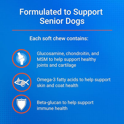Nutramax Cosequin for Senior Dogs Joint Health Supplement, Contains Glucosamine for Dogs, Chondroitin, MSM, Omega-3s and Beta-Glucan, Supports Joint, Skin and Coat, Immune Health, Soft Chews, 60 Count