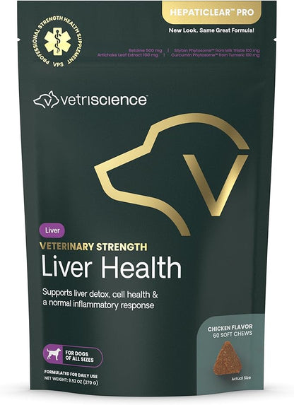 VetriScience Veterinary Strength Liver Health Chews - Canine Liver Care Supplement for Detox Support - Dog Supplement - Supports Immune System - No Fasting Required - 60 Count