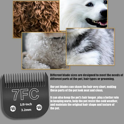 3 Pack 7FC Detachable Dog Grooming Steel Blades,Compatible with Andis,Oster A5,Wahl KM-10 Series,Cut Length 1/8" 3.2MM ï¼_lackï¼