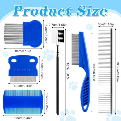 6 Pieces Pets Grooming Comb Kit Flea Lice Combs Pet Eye Tear Stain Remover Combs for Small Dogs Puppies Cats Remove Knots Crust Mucus Floating Hair