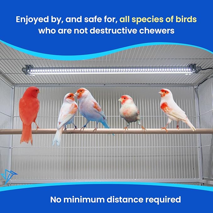 HappyBird Lighting Bird Cage Light - Full Spectrum LED Pet Light - Simulates Natural Environment - Safe for Soft Bill Birds – Easy to Install - (18" Long)