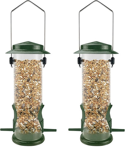 MIXXIDEA Wild Bird Feeders For Outdoors Hanging Stainless Steel Hanging Bird Feeder Tube, Finch Feeder For Garden Backyard Decoration Attractive Water Resistant Bird Feeders For Outside Green - 2 Pack