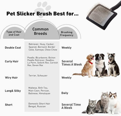 Dog Slicker Brush for Shedding and Grooming Medium or Long Haired Cats, Extra Long & Soft Pin Slicker Brush for Removes Loose Hair, Tangles, Knots, Undercoat, Free Pet Comb, Large Black