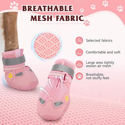 Dog Shoes for Large Medium Small Dog, Mesh Breathable Dog Shoes for Hot Pavement, Anti-Slip Dogs Boots Paw Protectors with Reflective for Outdoor Walking Indoor Hardfloors (Size 7)