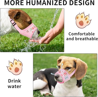 Dog Muzzle for Small Medium Large Dogs, Dog Muzzles for Biting Barking and Chewing Puppy Muzzle Nylon Soft Mesh Breathable Adjustable Loop Muzzle Anti-Dropping (Pink Flower, XL)