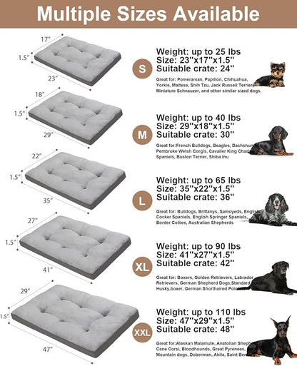 Dog Bed for Crate Washable Dog Beds Large Sized Dog Plush Dog Kennel Pad Pet Sleeping Mat with Anti-Slip Bottom, 35x22 Inch, Grey