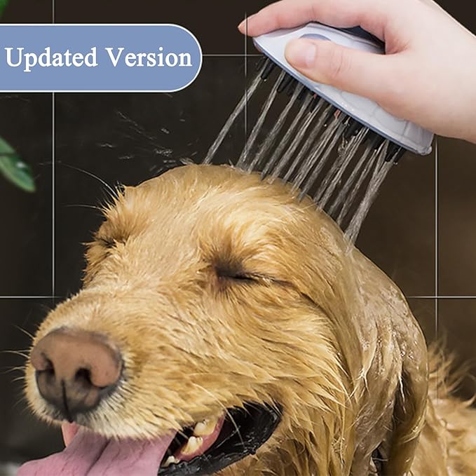 Dog Shower Scrubber Head with Dispenser, 3 in 1 Bath Grooming Brush for Washing Hose Attachment, Soft Silicone Bristle for Long Short Haired Pets