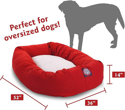 52 inch Red & Sherpa Bagel Dog Bed By Majestic Pet Products