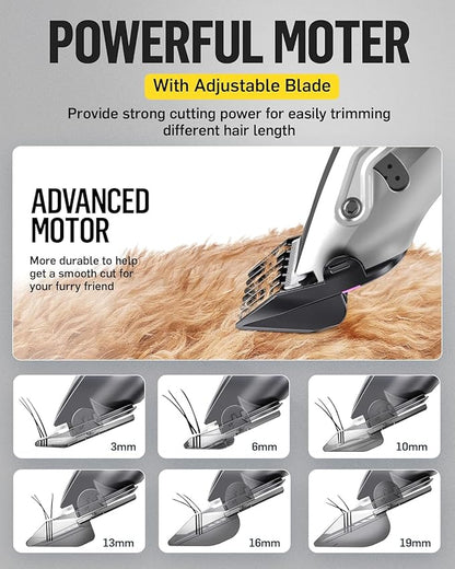 Dog Grooming Kit Low Noise，Cordless 4 in 1 Dog Clippers for Grooming Rechargeable Pet Cat Hair Trimmer with 2 Speed,6 Guards,Scissors,Comb for Small Medium Large Pets Dogs Cats Thick Hair Cutting
