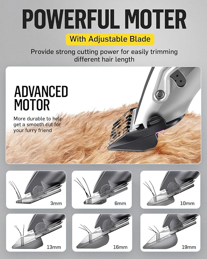 Dog Grooming Kit Low Noise Dog Clippers for Grooming Rechargeable Cordless Dog Grooming Clippers 2 Speed 6 Guards for Thick Knot Coats Pet Grooming Kit for Small Medium Large Dogs Cats (Sliver)