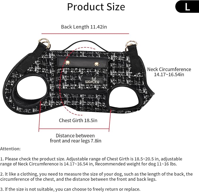 Dog Lift Harness Dog Carrier Dog VES Harness Adjustable Dog Leash with Small Puppy Treat Bag（Black,L）