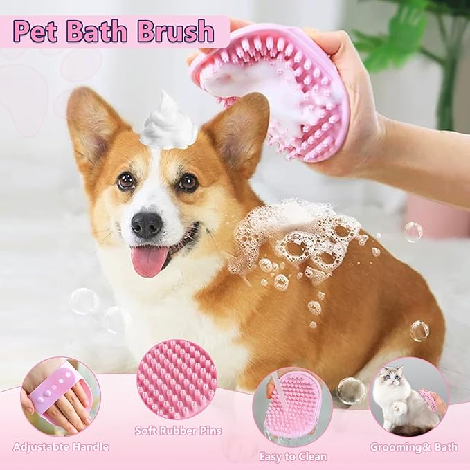 Dog Brush Dog Grooming Kit 6PCS Dog Brush for Shedding-Dog Brushes for Grooming, Dematting Comb for Dogs, Cat & Dog Nail Clipper with Nail File, Flea Comb, Dog Bath Brush-Pink