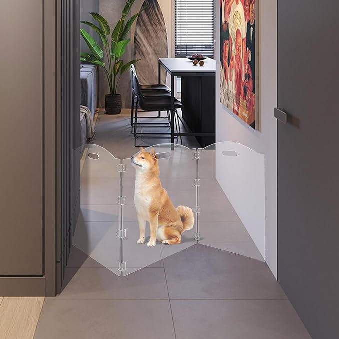 Acrylic Dog Playpen for House 3 Panel 60" W x 24" H Foldable Dog Gate Indoor with Handles, Free-Standing Pet Fence Clear Dog Pen for Small Dogs Puppy Cat Rabbit Accessories