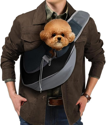 Dog Sling Carrier, Up to 5 lbs, Breathable Mesh Hand-Free Bag for Small Dogs Cat for Traveling, Hiking, Medium, Black