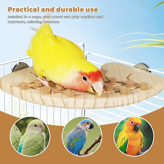 Bird Chew Toy with Screw Mount – Wooden Foraging Toy for Parrots, Cockatiels, Small to Medium Birds, Secure Cage Attachment, Safe and Durable Design (Rainbow-Corner)