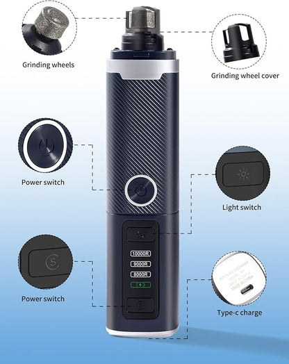 Dog Nail Grinder, 3-Speed Electric Pet Nail Trimmer with LED Lights, Rechargeable Toenail Grinder for Small Medium Large Dogs (Blue)