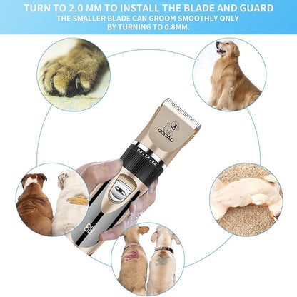 Dog Grooming Kit, Dog Clippers for Grooming for Heavy Thick Hair&Coats/Low Noise Rechargeable Cordless Hair Trimmer/Pet Shaver with Paw Trimmer for Small & Large Dogs Cats