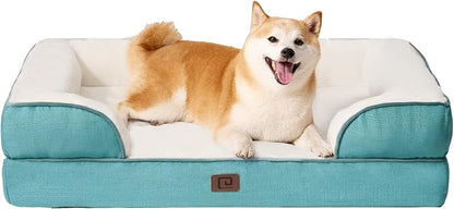 EHEYCIGA Orthopedic Dog Beds for Large Dogs, Waterproof Memory Foam Large Dog Bed with Sides, Non-Slip Bottom and Egg-Crate Foam Large Dog Couch Bed with Washable Removable Cover, Turquoise Blue