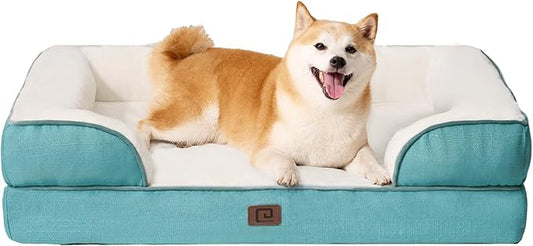 EHEYCIGA Orthopedic Dog Beds for Large Dogs, Waterproof Memory Foam Large Dog Bed with Sides, Non-Slip Bottom and Egg-Crate Foam Large Dog Couch Bed with Washable Removable Cover, Turquoise Blue