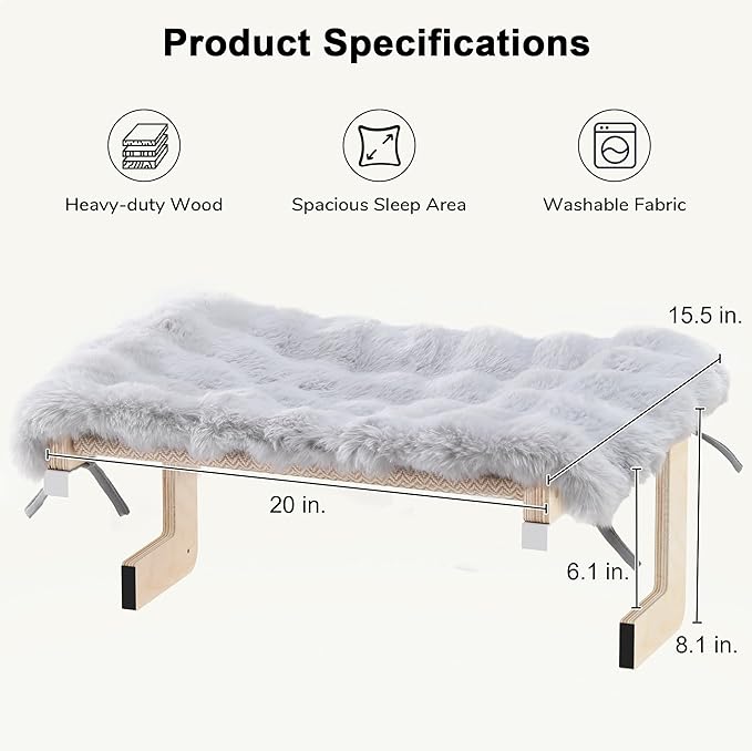 FUKUMARU Cat Window Perch, Transformable Cat Hammock with Fluffy Cushion for Windowsill and Floor, Cats Window Bed for Large Cats and Kittens, Reinforced Wood and Metal Frame, Easy to Adjust Pet Pech